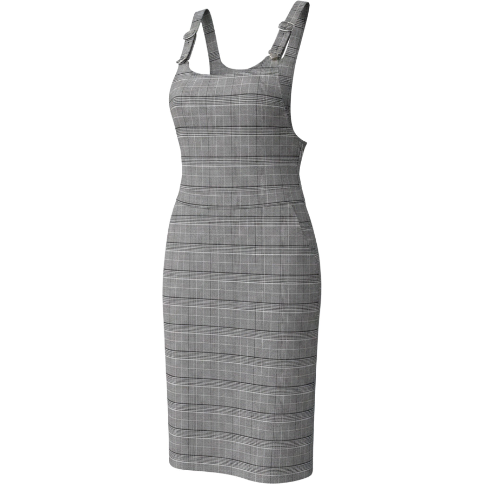 Plaid Pinafore Overall Dress Women's Medium Gray Check Adjustable Straps Teacher