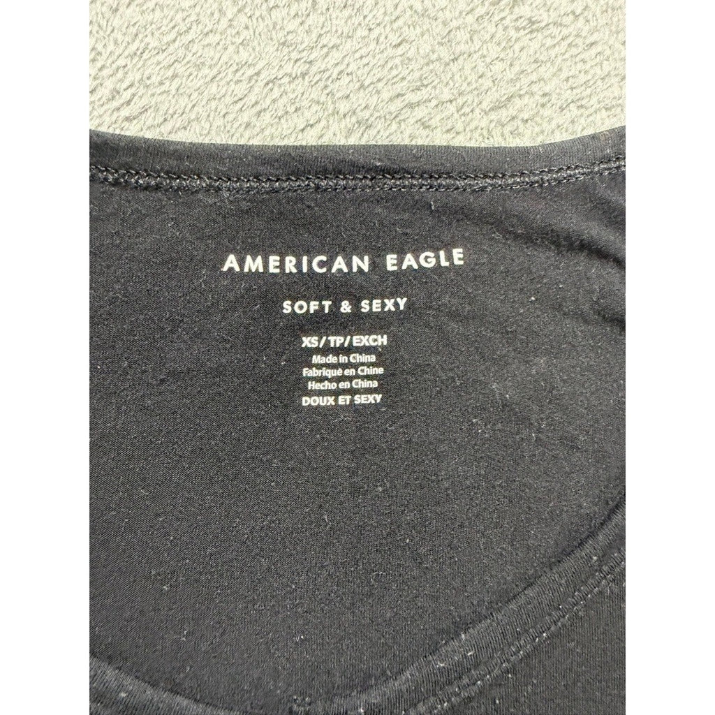 American Eagle Soft & Sexy Black Floral Embroidered Babydoll Peplum Top XS
