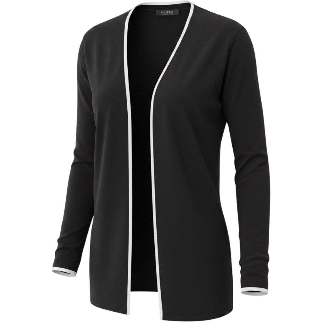 Dialogue Navy Open Front Cardigan Women's Medium White Trim Workwear Sweater