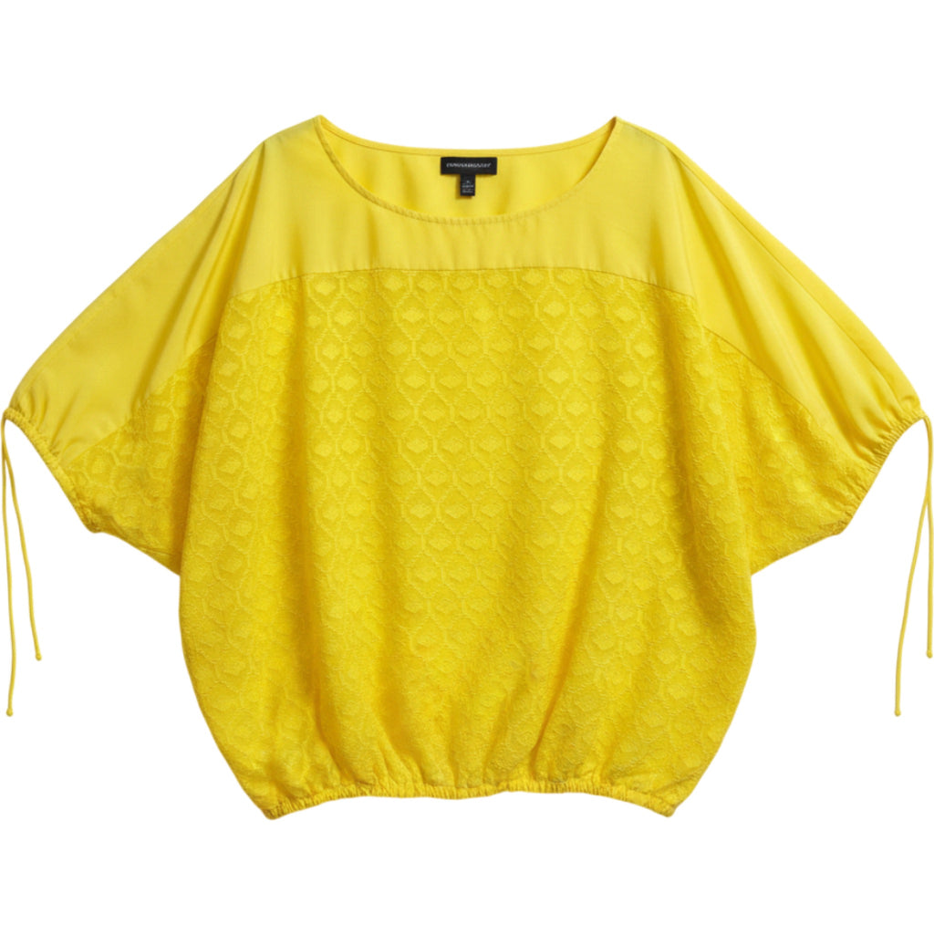 Lane Bryant Yellow Textured Blouse Womens Plus 18/20 Drawstring Sleeve Office