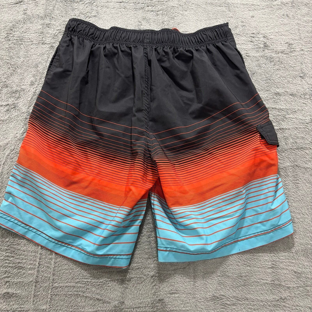 George M Black Orange Blue Ombre Striped Board Shorts Mens Casual Festival