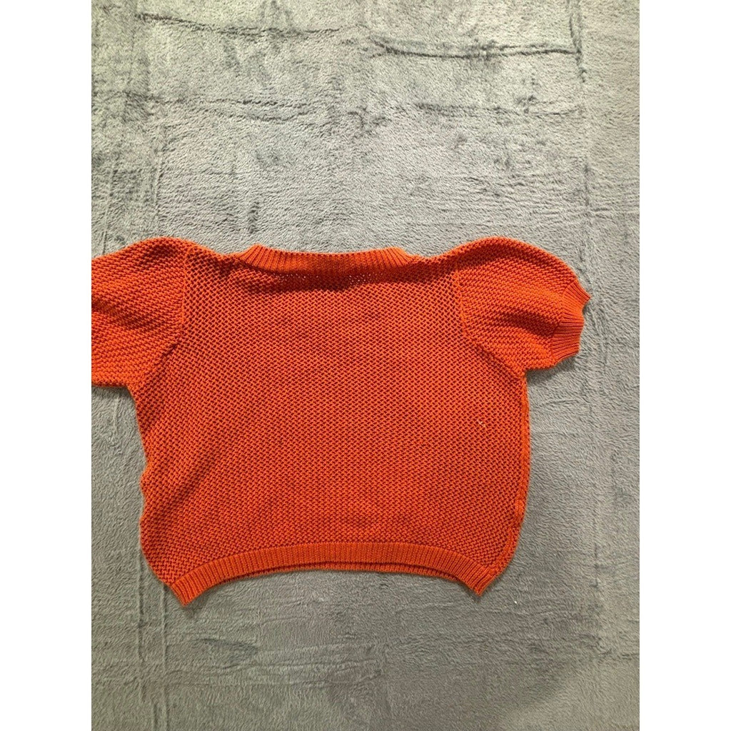 THML XS Orange Womens Open Knit Short Sleeve Sweater Boho Casual Festival Spring