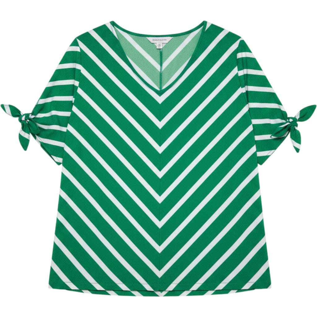 Croft & Barrow Green Chevron Stripe Top Womens Medium V-Neck Tie Sleeve Office