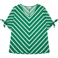 Croft & Barrow Green Chevron Stripe Top Womens Medium V-Neck Tie Sleeve Office