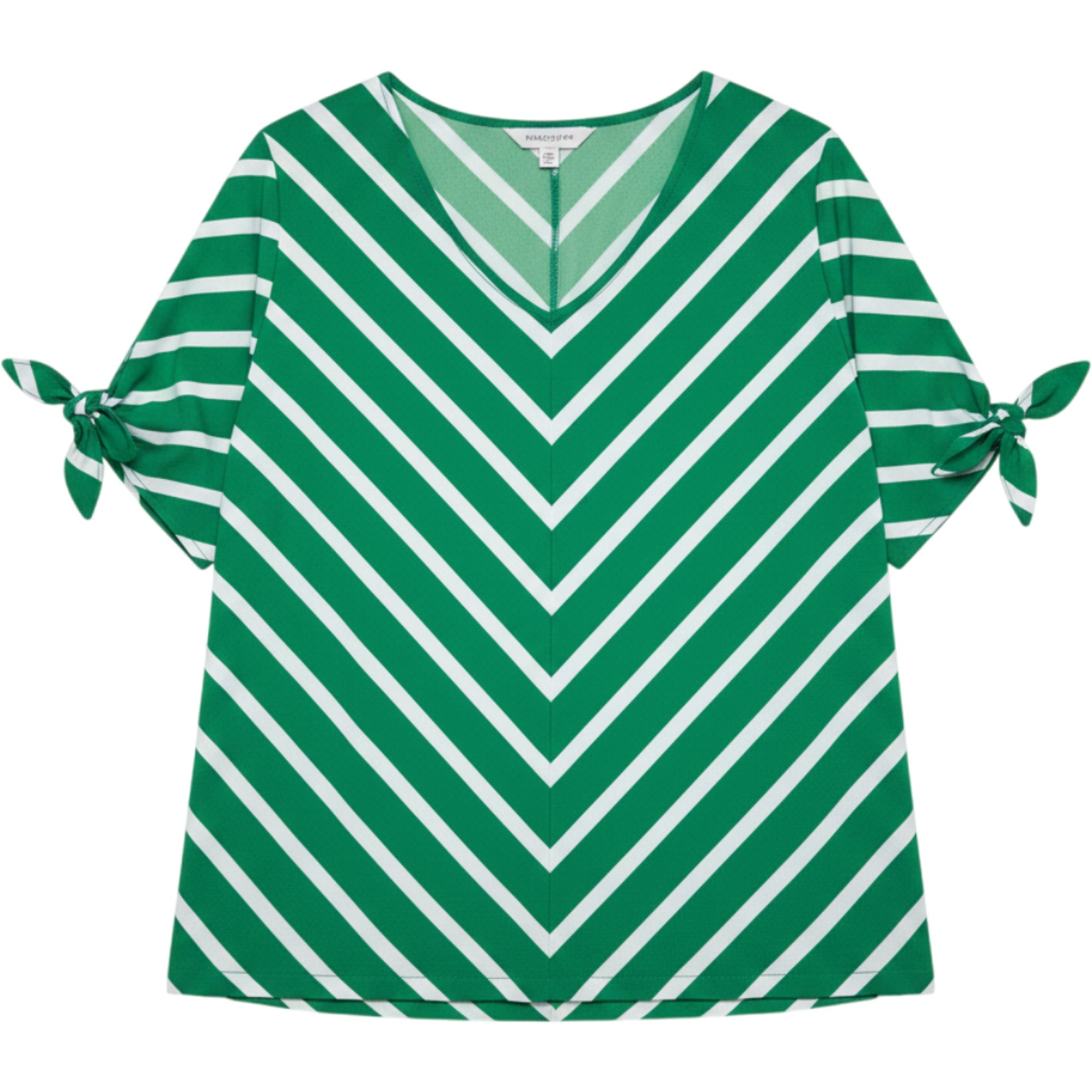 Croft & Barrow Green Chevron Stripe Top Womens Medium V-Neck Tie Sleeve Office