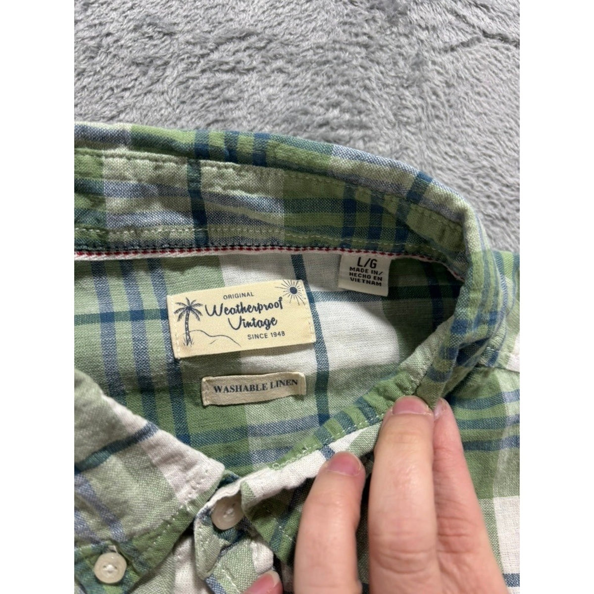 Weatherproof Vintage Shirts Mens L Plaid Linen Button Up Short Sleeve
