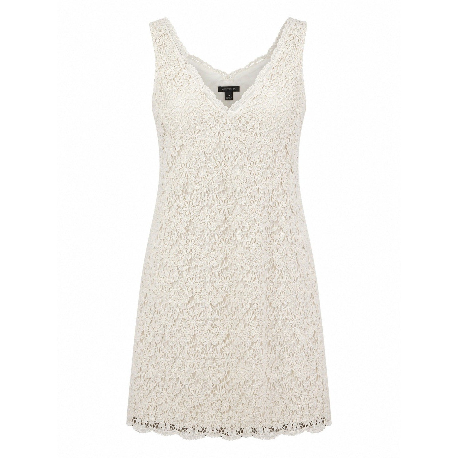 Ann Taylor Women Ivory White Floral Crochet Lace V-Neck Sleeveless Dress 14