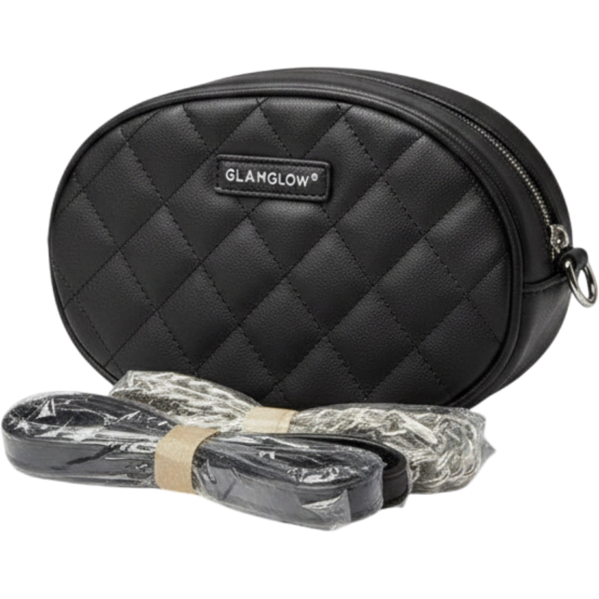 GLAMGLOW Black Quilted Cosmetic Bag Crossbody w/ Strap Makeup Travel Case
