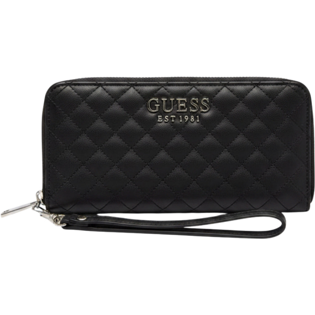 Guess Black Quilted Zip Wallet Wristlet Est 1981 Logo Organizer