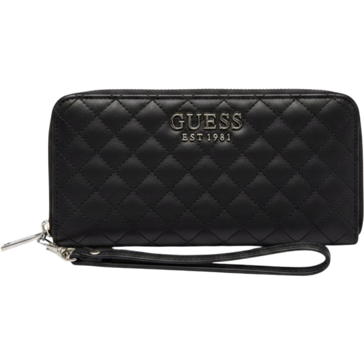 Guess Black Quilted Zip Wallet Wristlet Est 1981 Logo Organizer