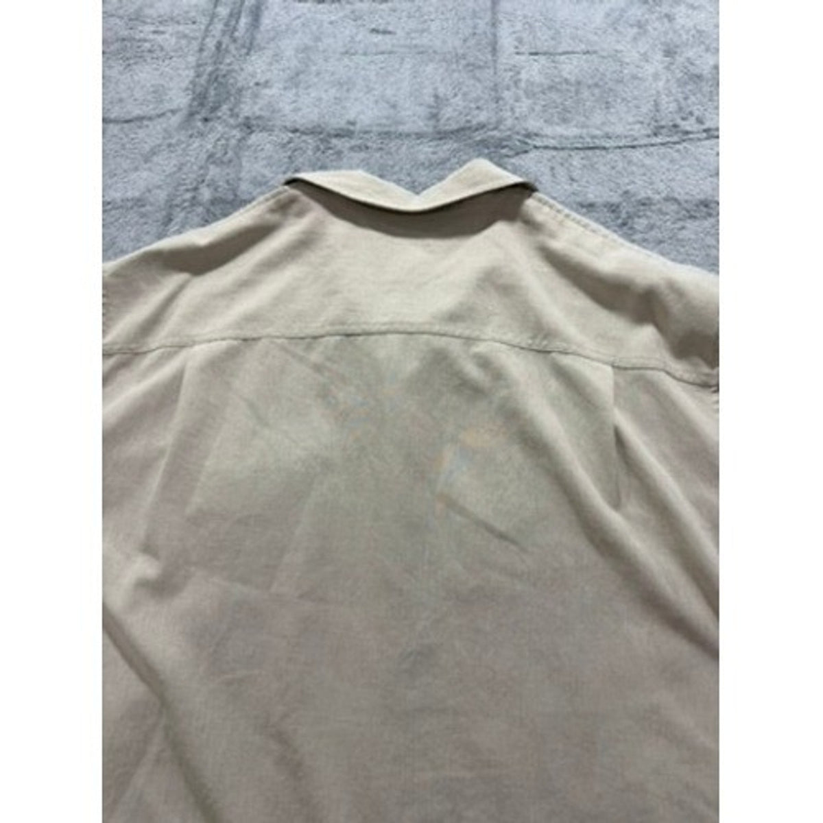 Woolrich Men XL Short Sleeve Button Up Camp Shirt Tan Khaki Safari Utility