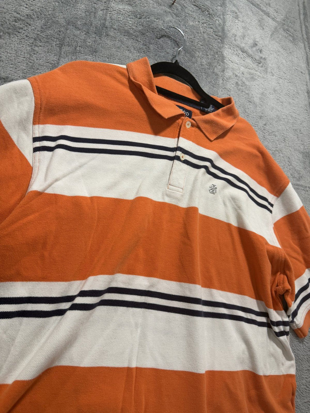 IZOD Mens XXL Orange White Striped Short Sleeve Polo Shirt Preppy