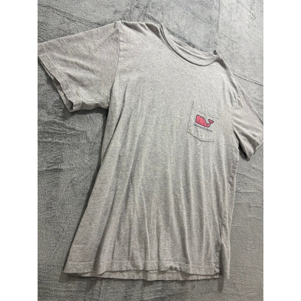 Vineyard Vines Mens XL Heather Gray Striped Whale Graphic Pocket Tee Preppy