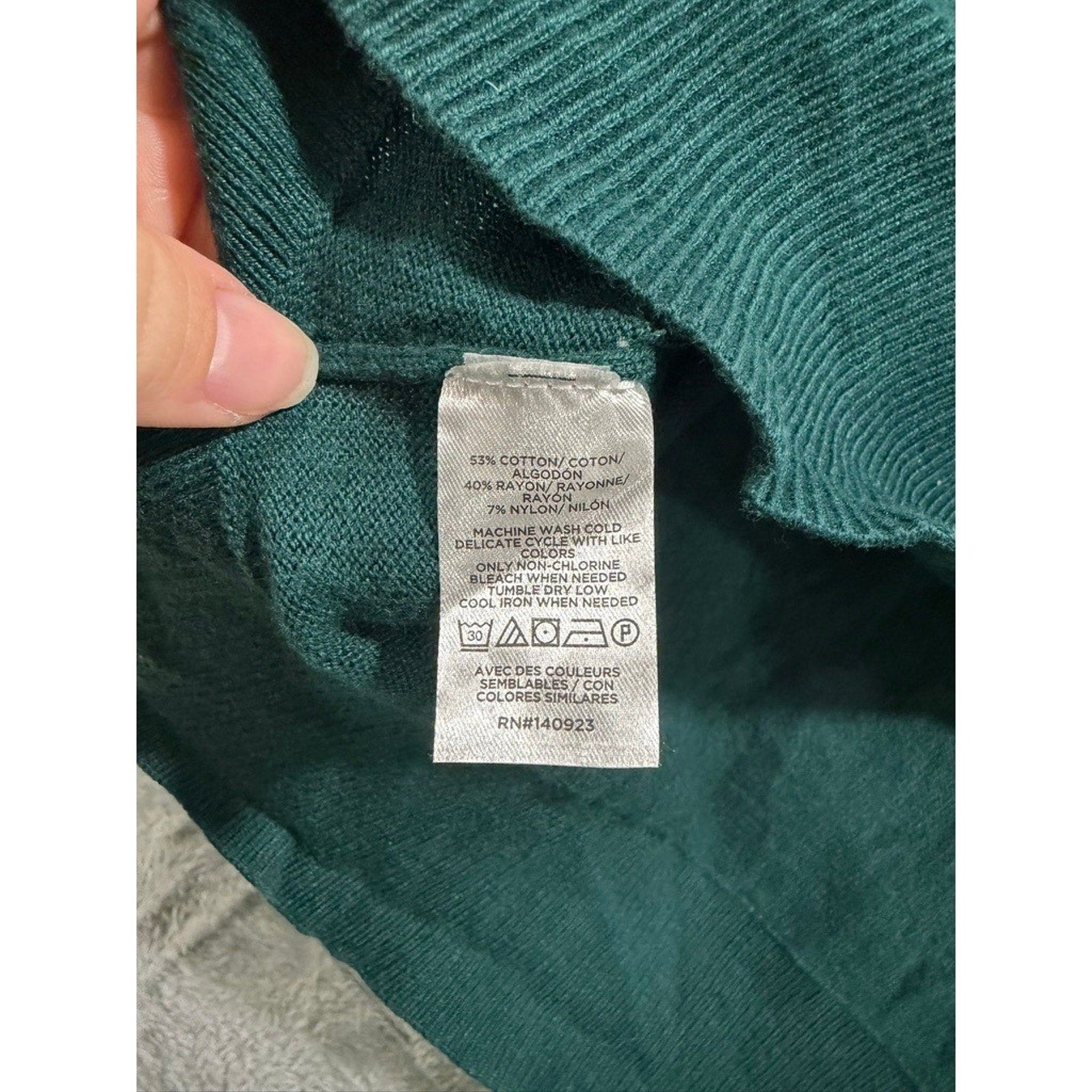 Loft Outlet Womens V-Neck Sweater Forest Green Cotton Blend Long Sleeve Large