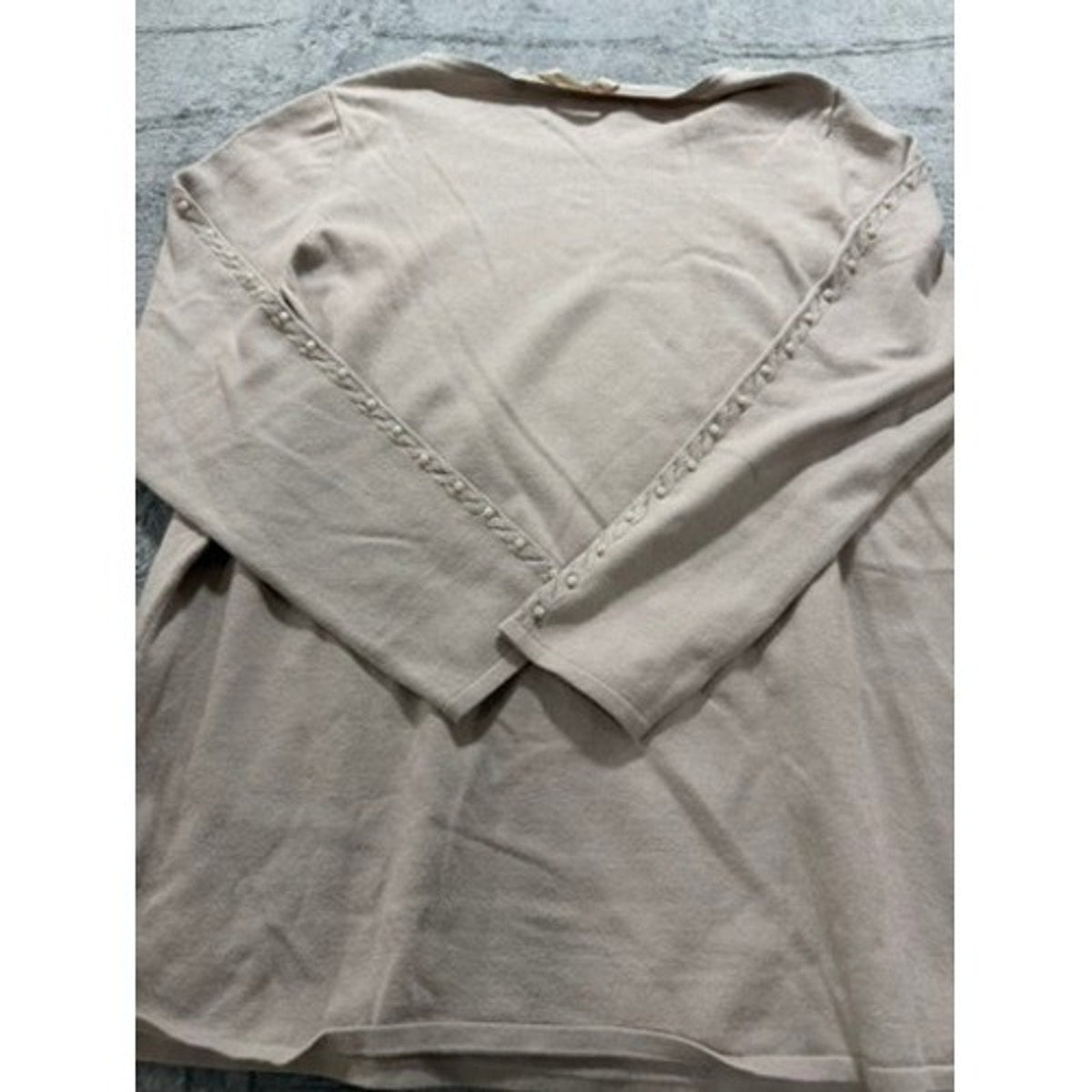 Soft Surroundings Taupe Pearl Embellished Scoop Neck Knit Sweater Top 2EU91 Mens