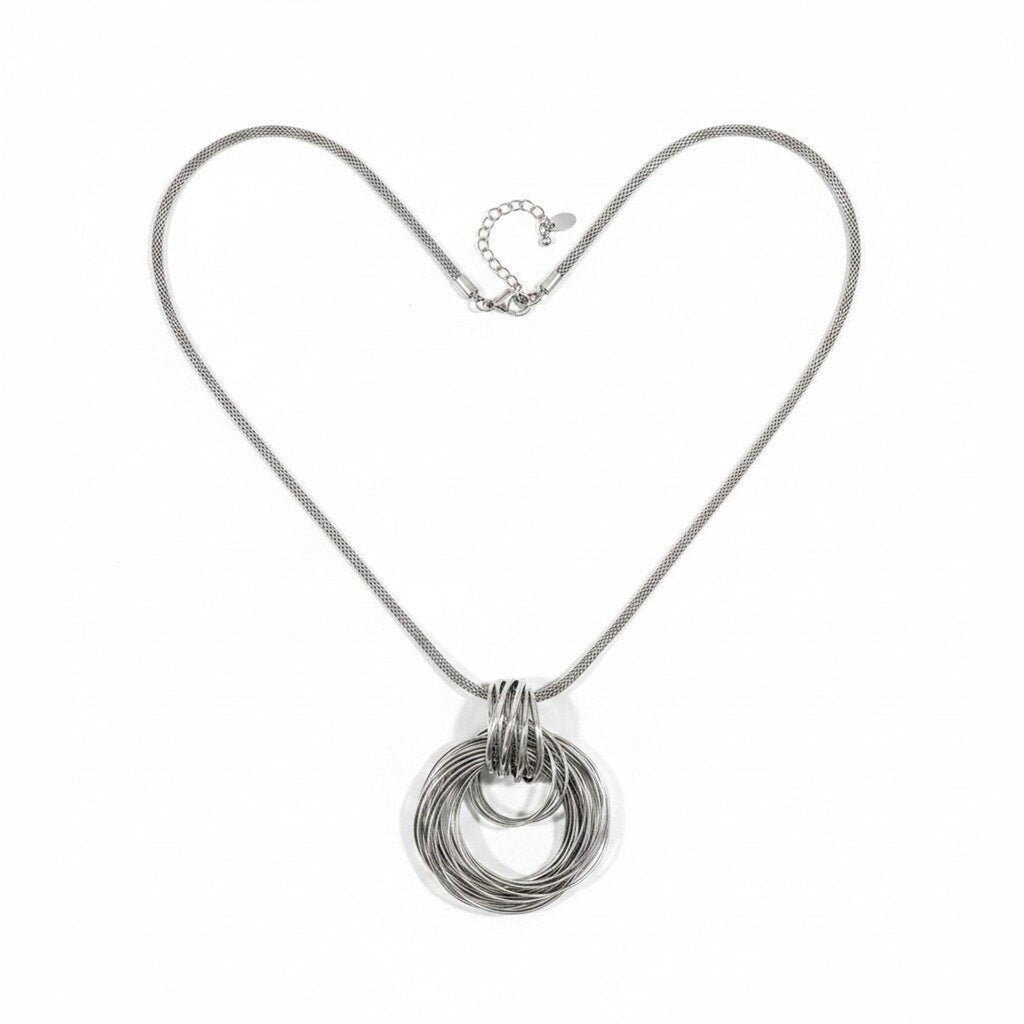 Chicos Womens OS Silver Multi Ring Pendant Necklace Casual Boho Statement