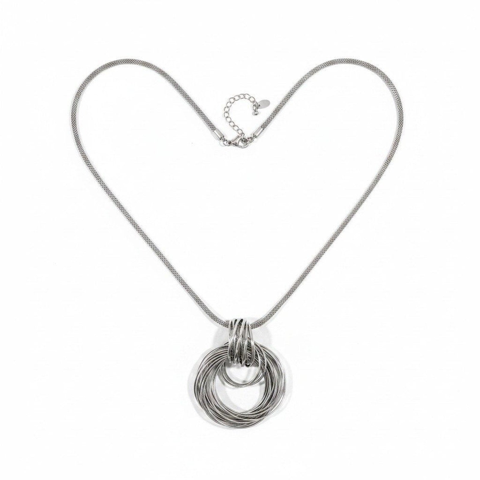 Chicos Womens OS Silver Multi Ring Pendant Necklace Casual Boho Statement
