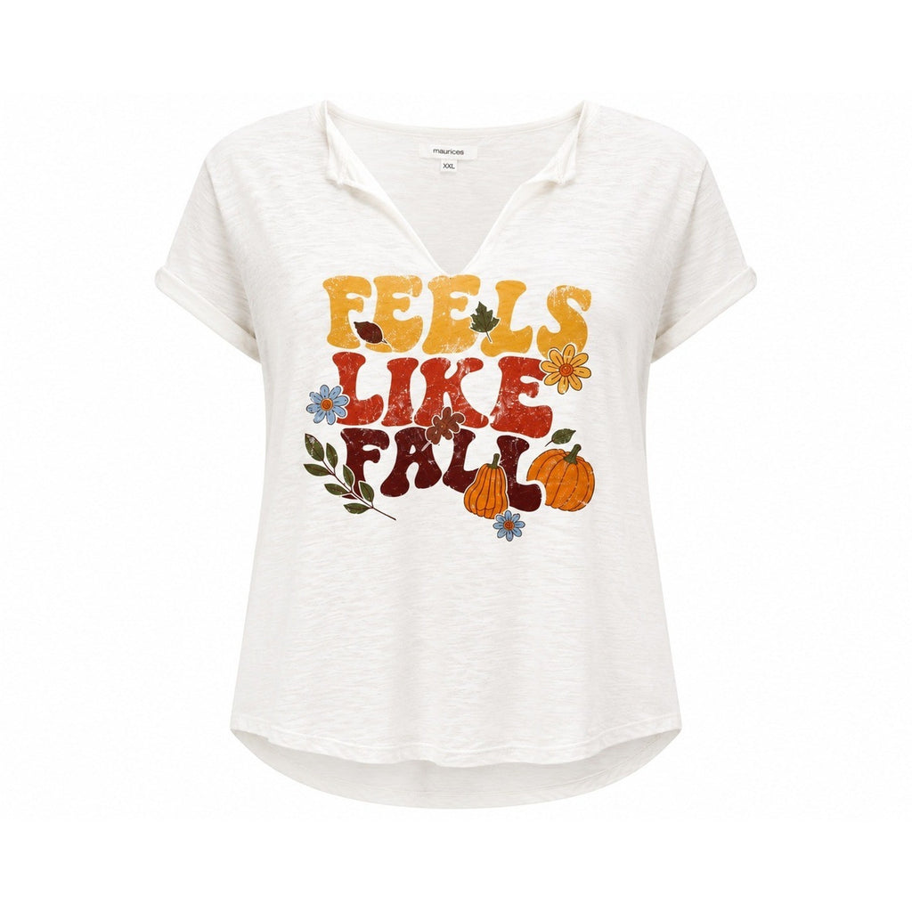 Maurices Womens XXL White Feels Like Fall Pumpkin Graphic Split Neck T-Shirt