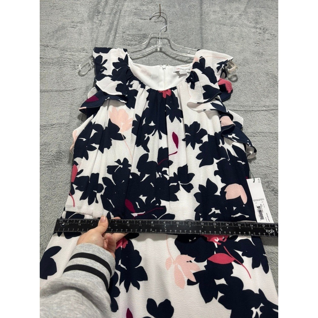 Liz Claiborne Womens 18 White Floral Ruffle Tiered Midi Dress Navy Pink NWT