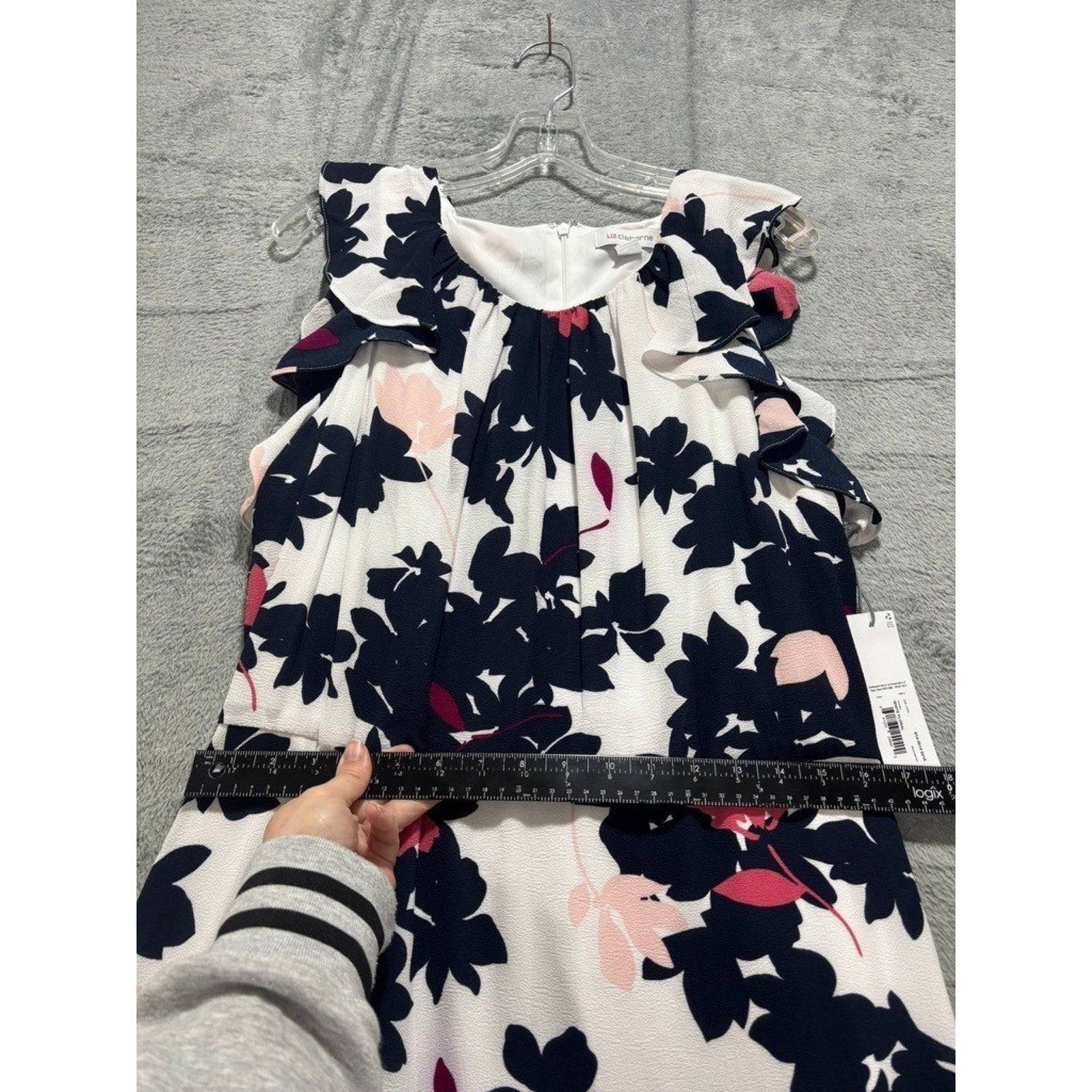 Liz Claiborne Womens 18 White Floral Ruffle Tiered Midi Dress Navy Pink NWT