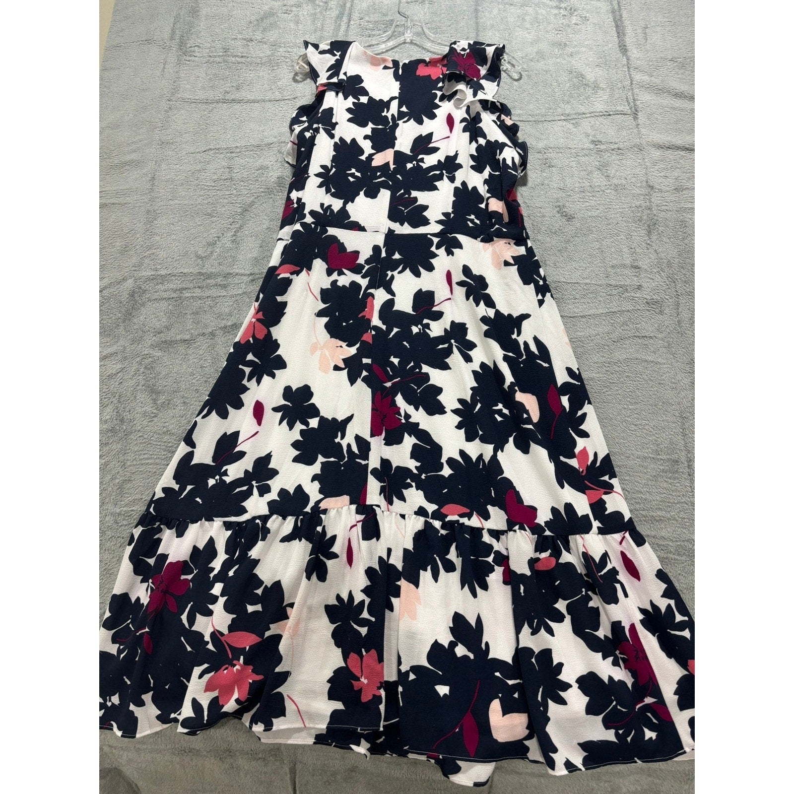 Liz Claiborne Womens 18 White Floral Ruffle Tiered Midi Dress Navy Pink NWT