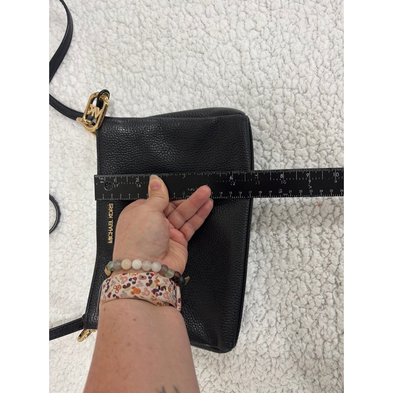 Michael Kors Small Black Pebbled Leather Crossbody Bag Purse Gold Logo Classic