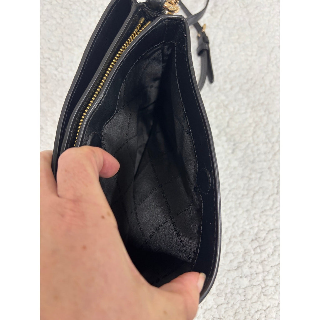 Michael Kors Small Black Pebbled Leather Crossbody Bag Purse Gold Logo Classic