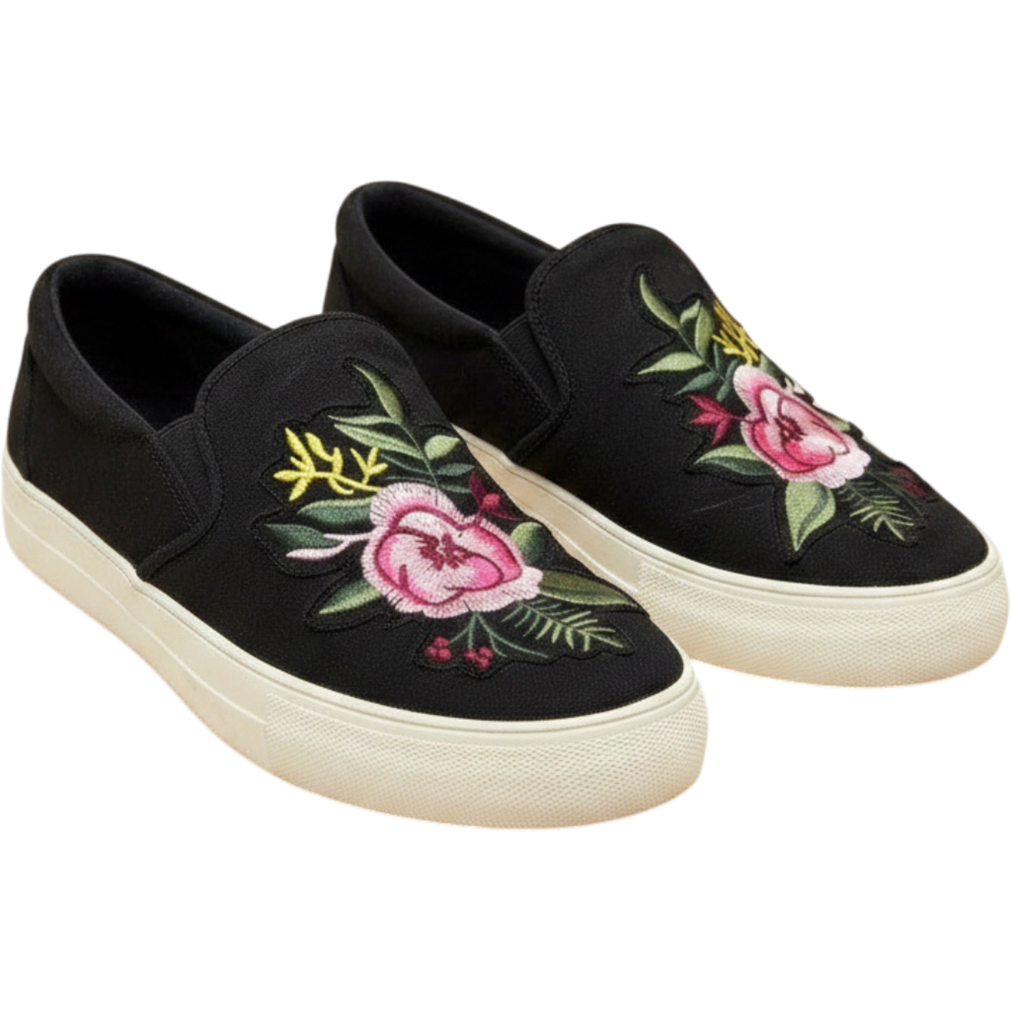 Steve Madden Garcie Black Floral Embroidered Slip On Sneakers Womens 8