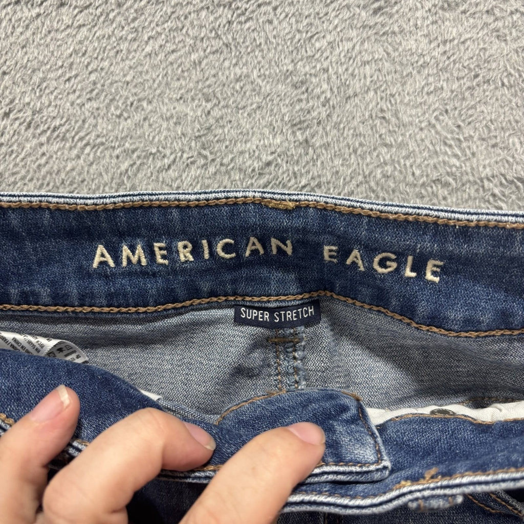 American Eagle 4 Blue Womens Distressed Denim Mini Skirt Raw Hem Casual Summer