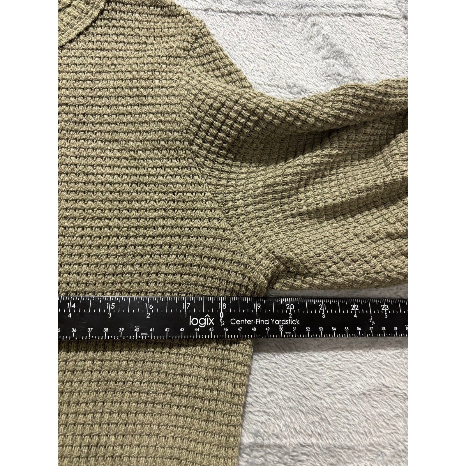 Dokotoo Womens S Olive Green Waffle Knit Puff Sleeve Top Casual Cozy Boho