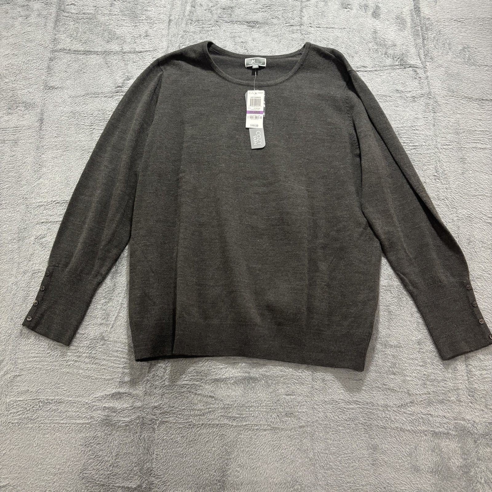 JM Collection XXL Womens Charcoal Gray Crewneck Sweater Cozy Classic Plus Knit