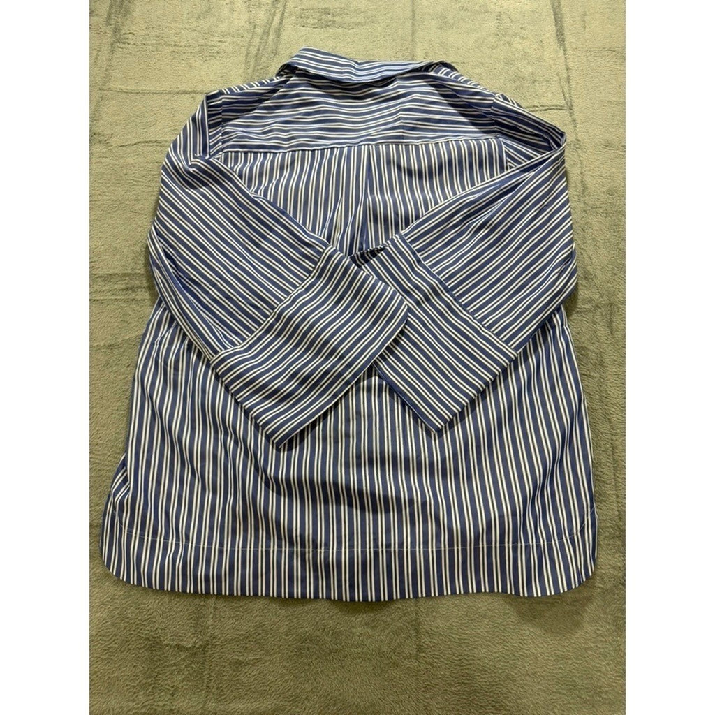 ASOS Design Button Up Shirt Womens US 14 Blue White Striped Pocket Blouse