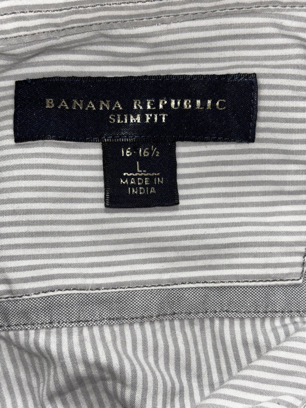 Banana Republic Mens L 16-16 1/2 Gray Striped Long Sleeve Button Up Dress Shirt