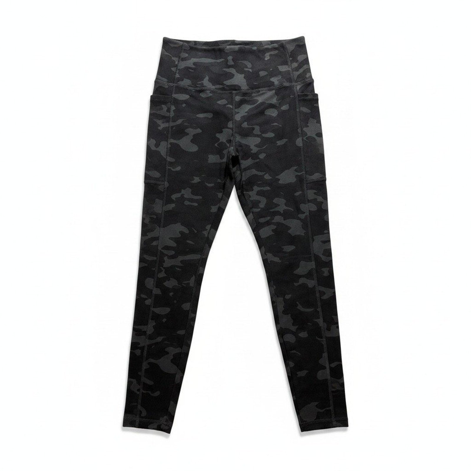 Danskin Womens S Black Camo High Rise Leggings Side Pockets Athleisure Casual