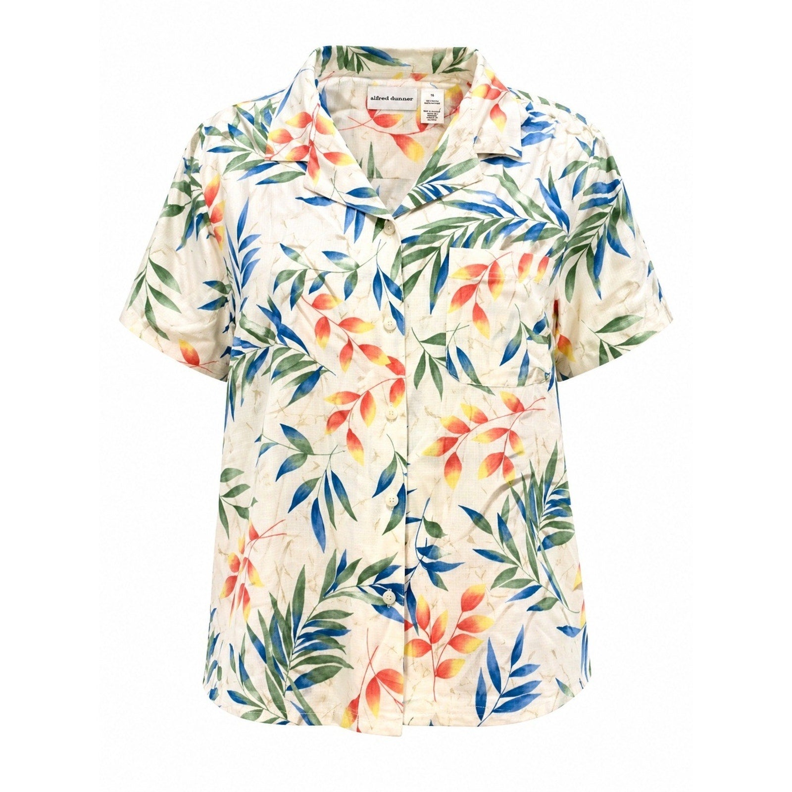 Alfred Dunner Button Up Shirt Womens 16 Tropical Floral Rayon Camp Casual