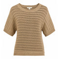 New York & Company Sweater Top Womens M Beige Open Knit Short Sleeve Metallic