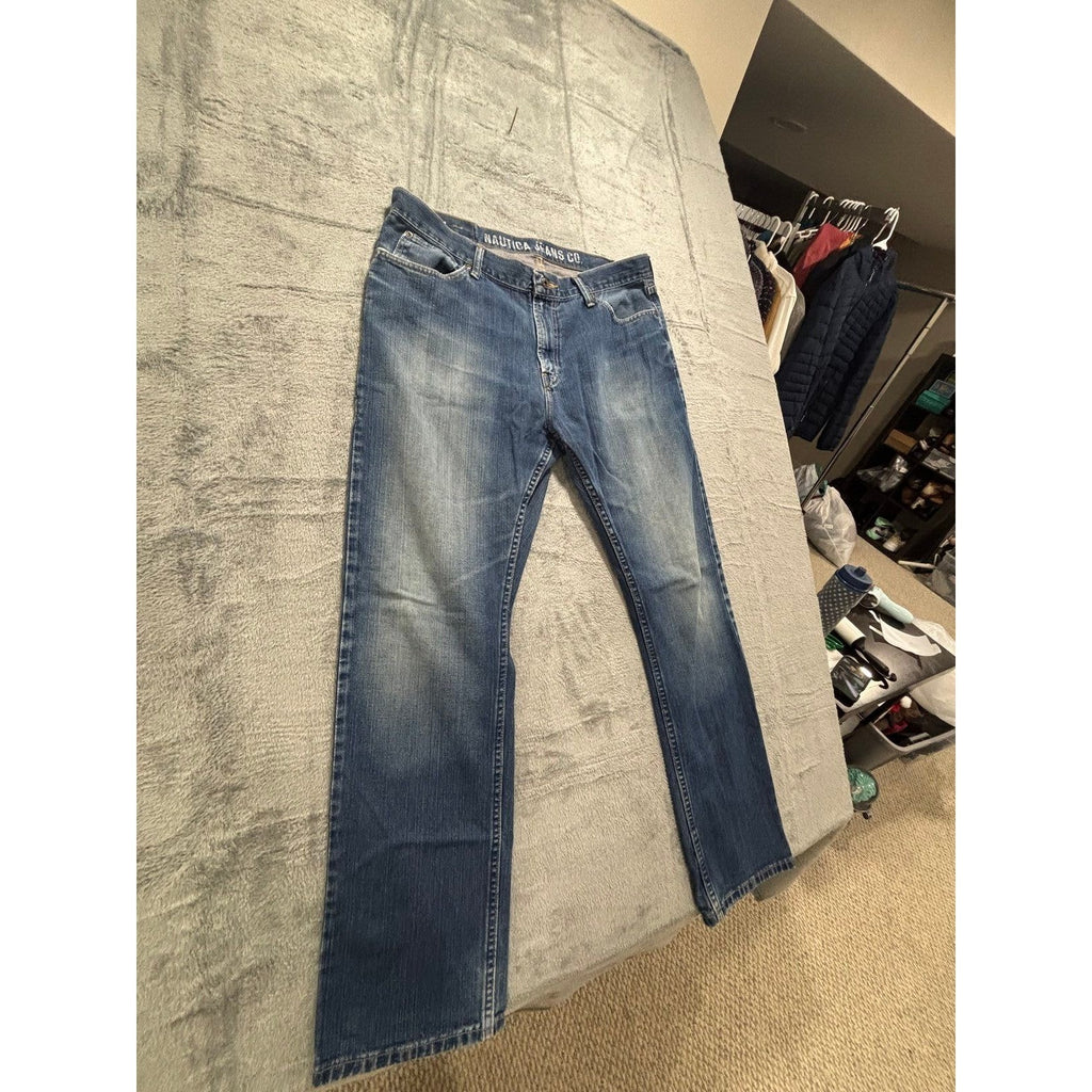Nautica Jeans Co 36x32 Blue Straight Leg Denim Jeans Mens Casual Classic
