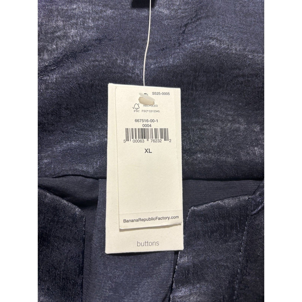 Banana Republic Womens XL Navy Blue Henley Blouse Satin 3/4 Sleeve Work Classic
