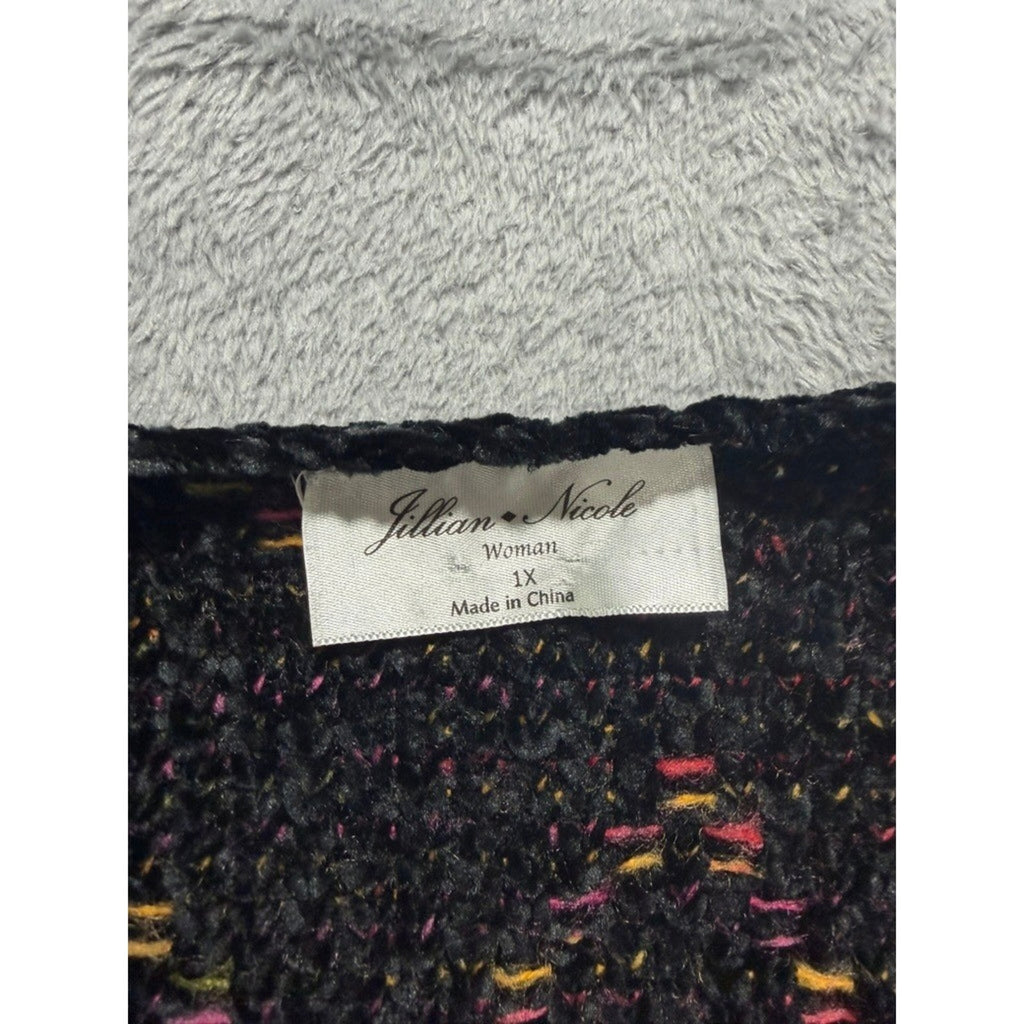 Jillian Nicole Woman Sweater 1X Multicolor Chunky Knit V Neck Cozy Plus