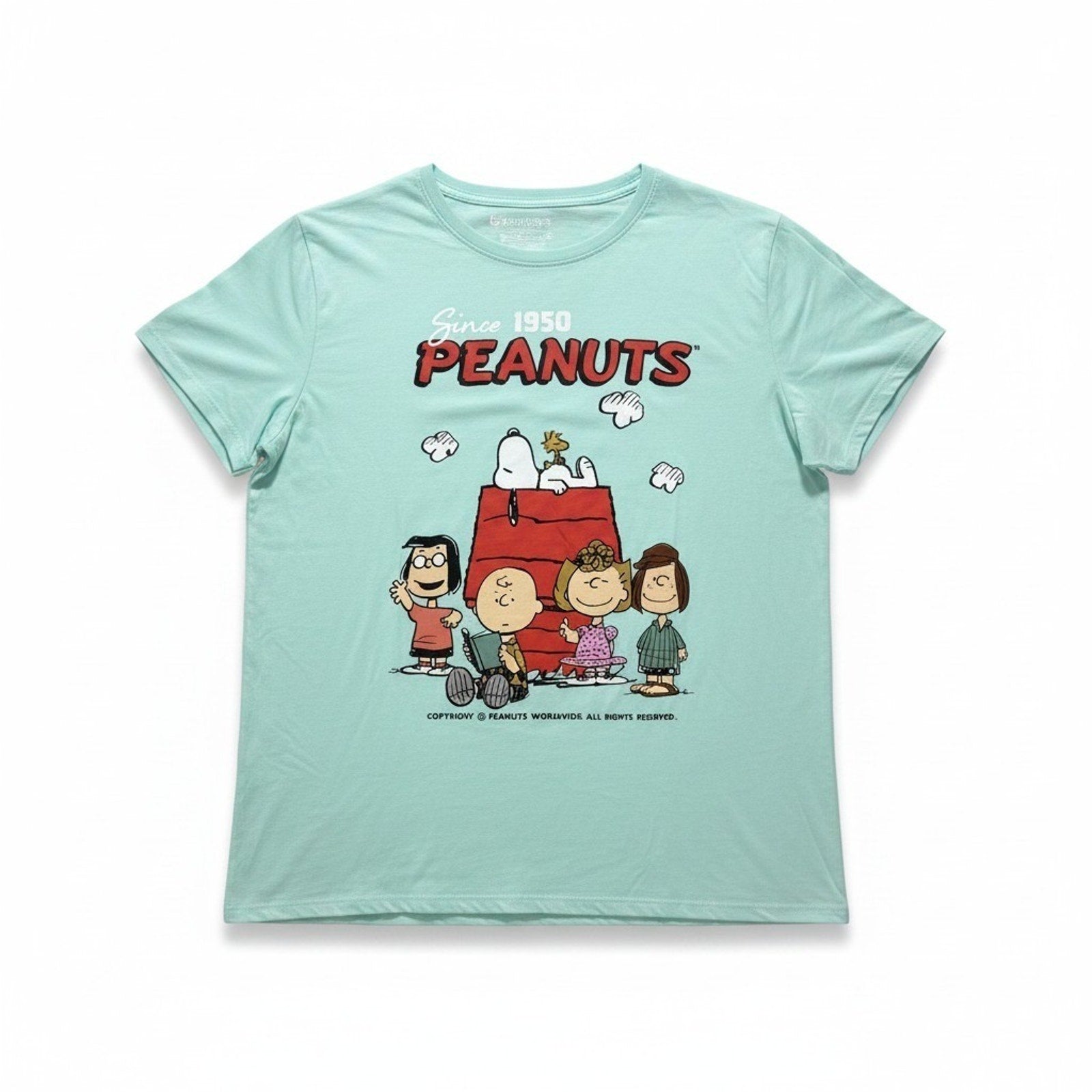 Peanuts Hybrid Womens XL Mint Green Snoopy Graphic T-Shirt Casual Vintage Style