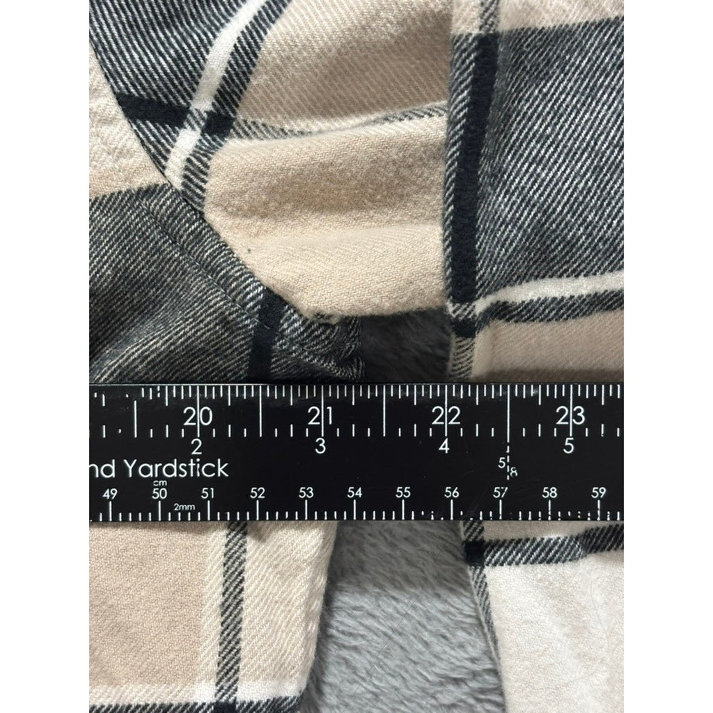 American Eagle M Beige Black Flannel Button Down Shirt Womens Vintage Casual