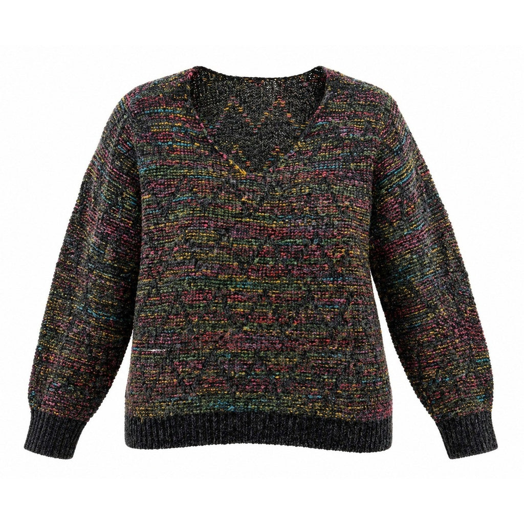 Jillian Nicole Woman Sweater 1X Multicolor Chunky Knit V Neck Cozy Plus