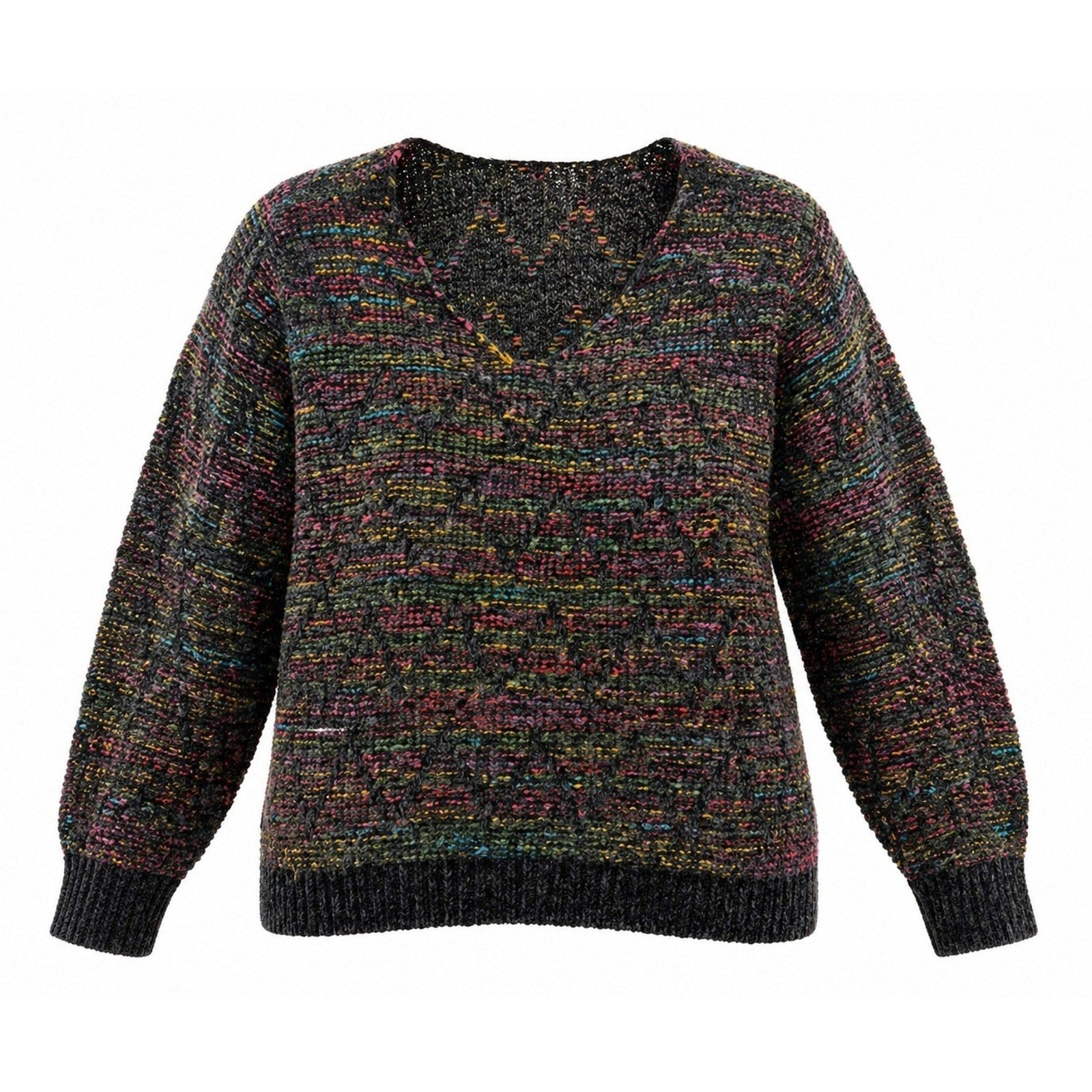 Jillian Nicole Woman Sweater 1X Multicolor Chunky Knit V Neck Cozy Plus