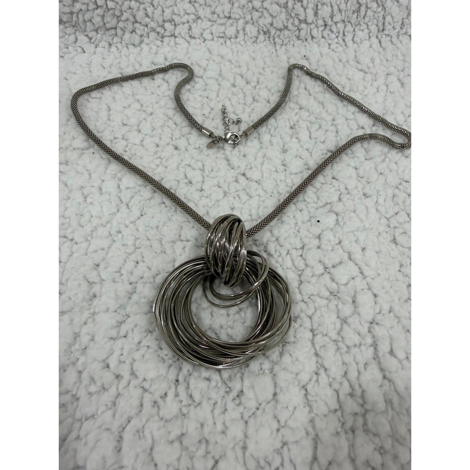 Chicos Womens OS Silver Multi Ring Pendant Necklace Casual Boho Statement