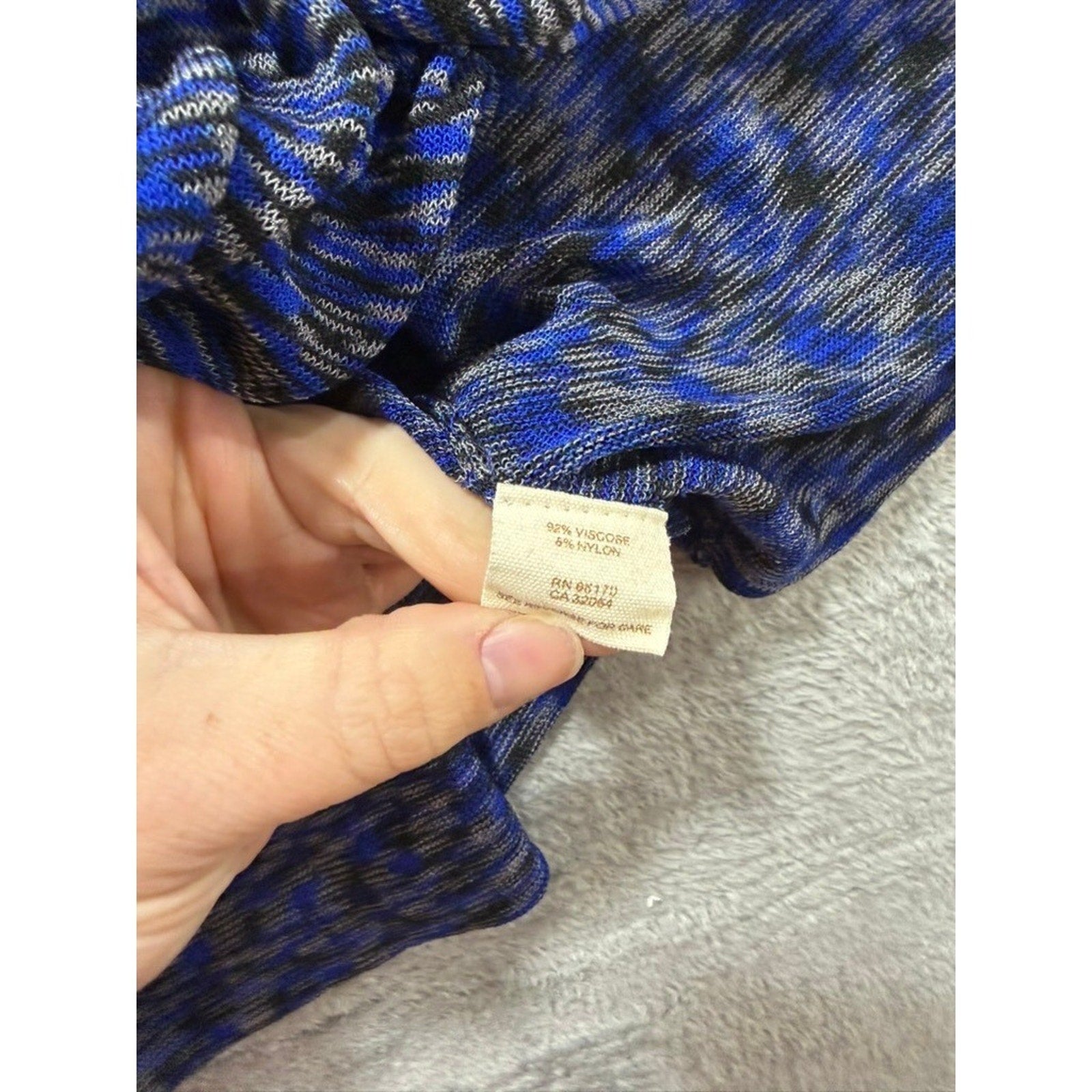 Free People Womens XS Blue Black Space Dye Draped Layered Knit Square Neck Top