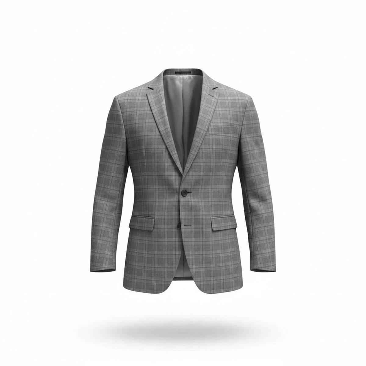 Mens 42R Gray Plaid Slim Fit Blazer Sport Coat Two Button Wool Blend Preppy