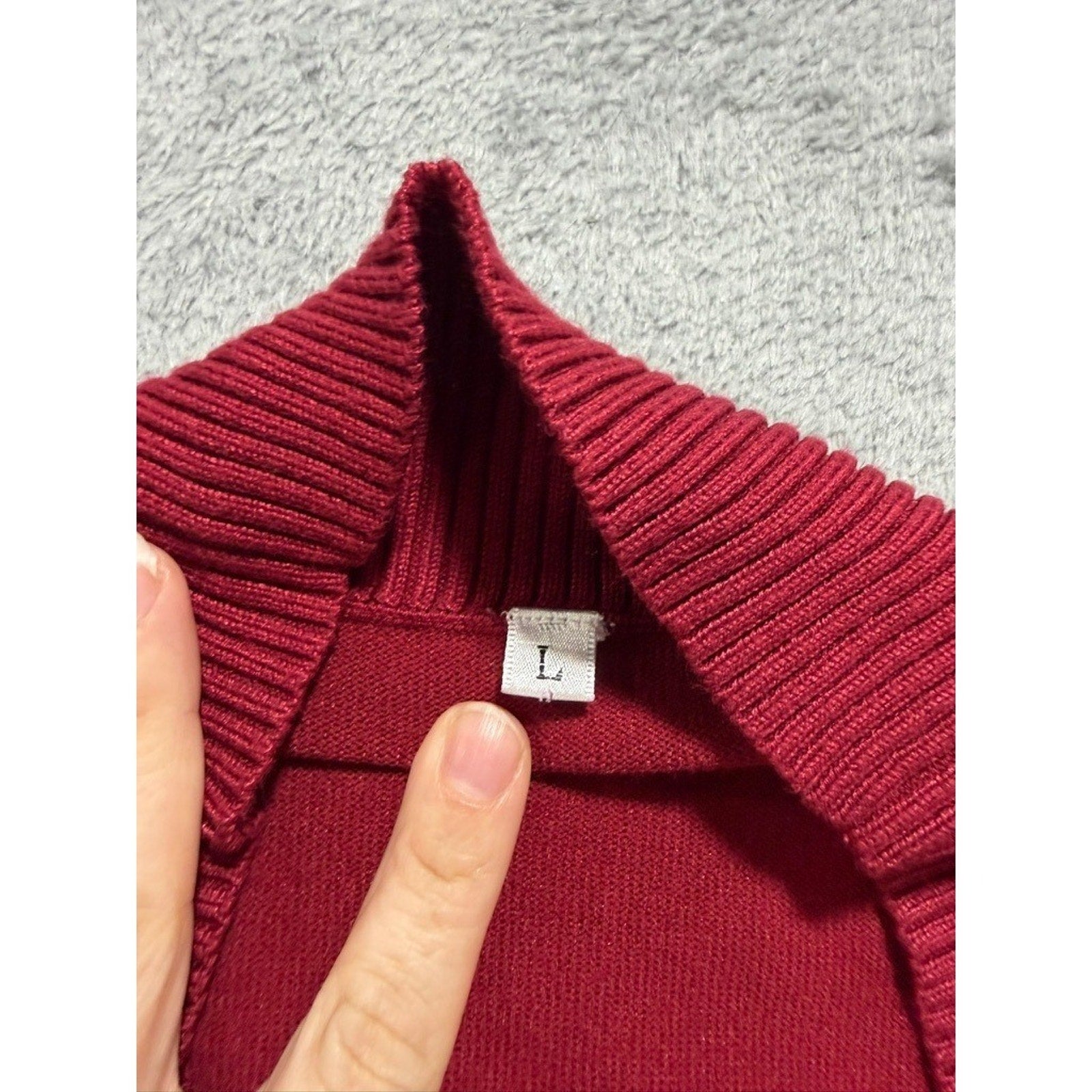 Sueani Womens Red Open Front Cardigan Ribbed Knit Pocket Sweater Large Office