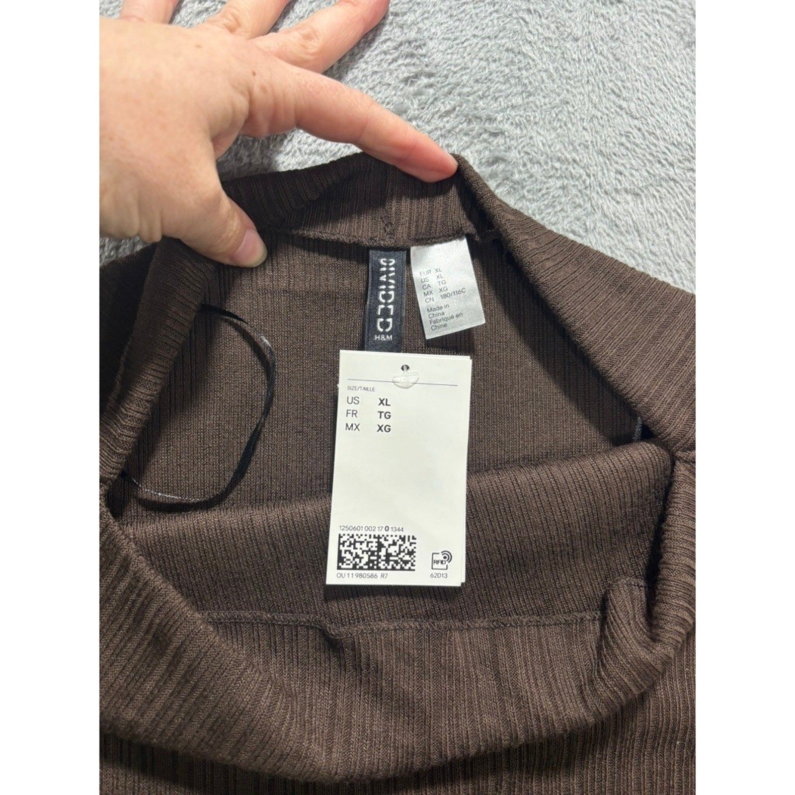 H&M Ribbed Long Sleeve Maxi Dress Chocolate Brown Asymmetrical Layered NWT
