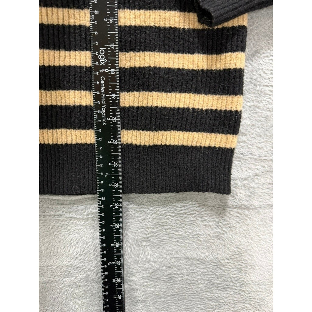 Knox Rose Sweater Womens XL Black Tan Stripe Ribbed Button Shoulder Cozy