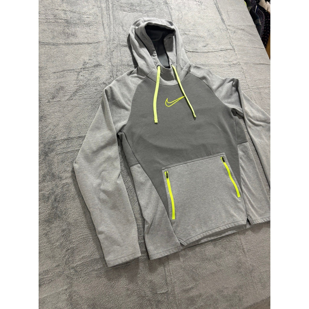 Nike M Gray Therma-FIT Pullover Hoodie Womens Crewneck Swoosh Logo Athleisure